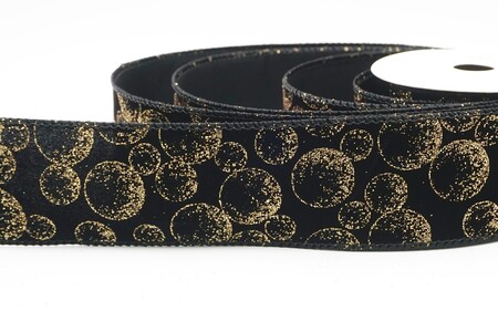 Black Glitter Ornament Orb Wired Ribbon_KW0459GC-53-53